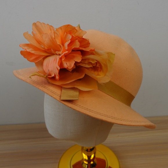 Vintage Betmar Hat Peach Wool Felt Floral Church Royal Ascot NEIMAN MARCUS main image 7